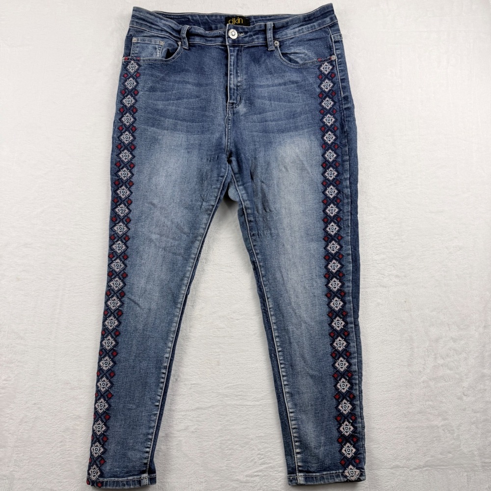 dkin‎ Jeans Embroidered Side Stripe Medium Wash Denim Size 14